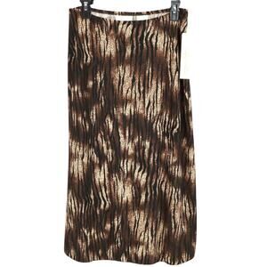 Lucy Pereda Skirt Womens Medium Animal Print Stretch Knit Long Slit Brown New